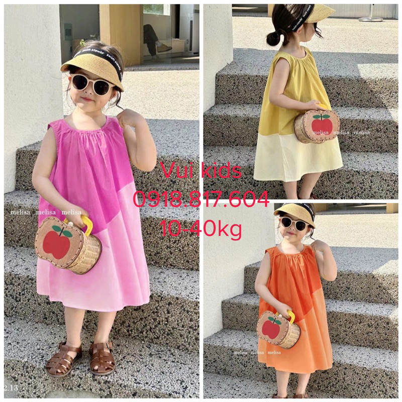 (Video/ ảnh thật) Đầm bé gái. Váy đầm. Váy bé gái.Đầm Váy Melisa sát nách phối màu chất cotton thô mát 10-40kg
