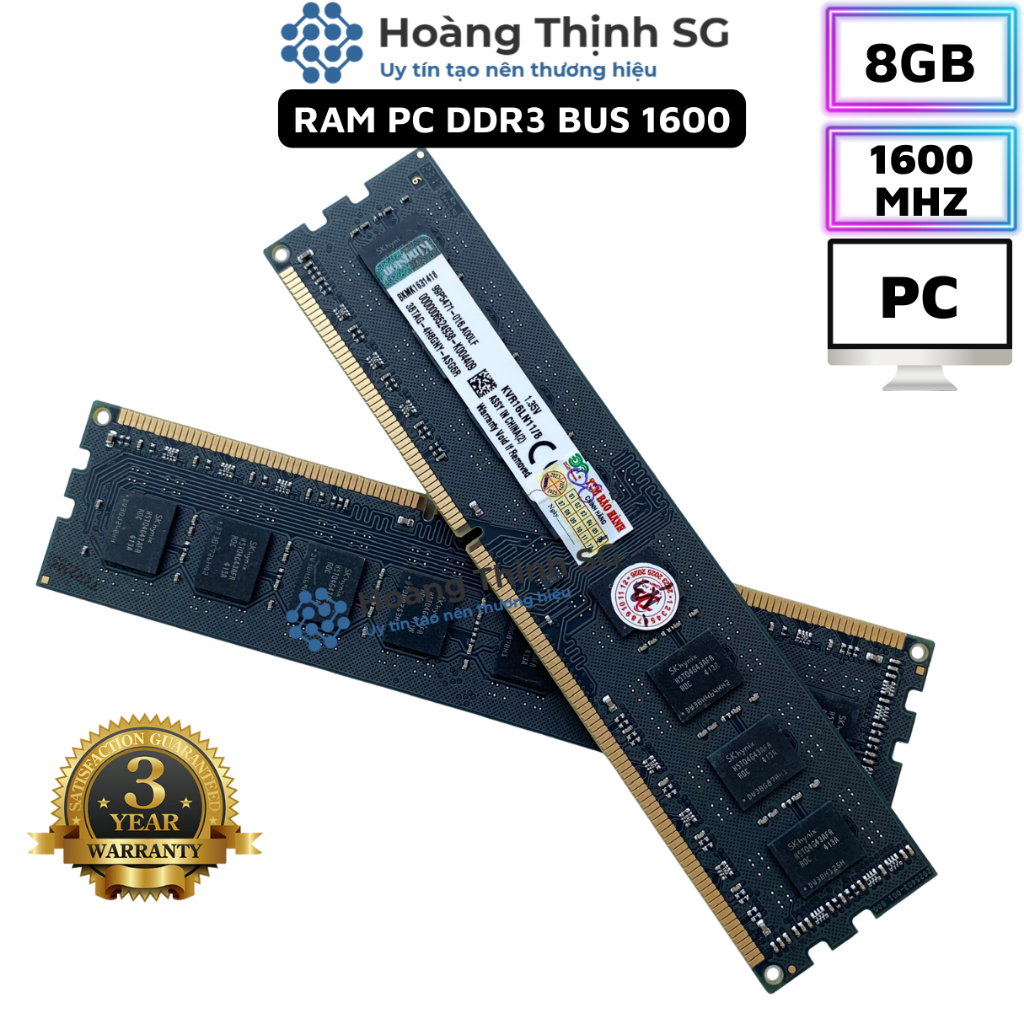 Ram DDR3 8GB Bus 1600MHz Kingston dùng cho máy tính để bàn PC - Bảo hành 3 năm