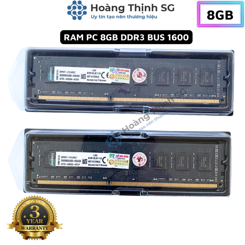 Ram DDR3 8GB Bus 1600MHz Kingston dùng cho máy tính để bàn PC - Bảo hành 3 năm