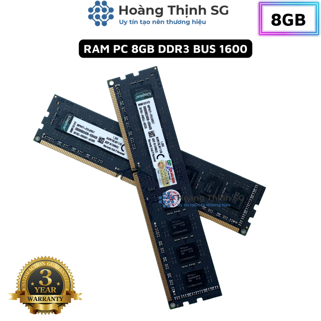 Ram DDR3 8GB Bus 1600MHz Kingston dùng cho máy tính để bàn PC - Bảo hành 3 năm