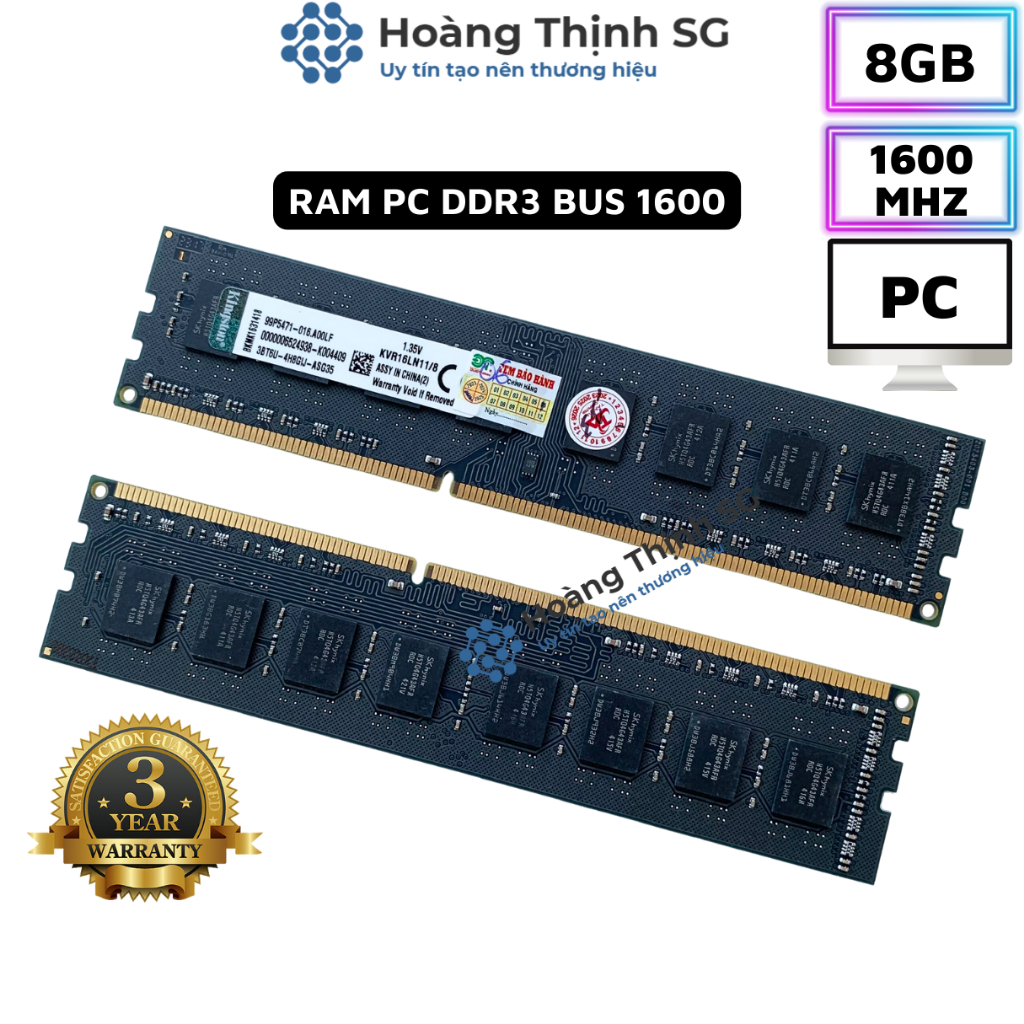 Ram DDR3 8GB Bus 1600MHz Kingston dùng cho máy tính để bàn PC - Bảo hành 3 năm