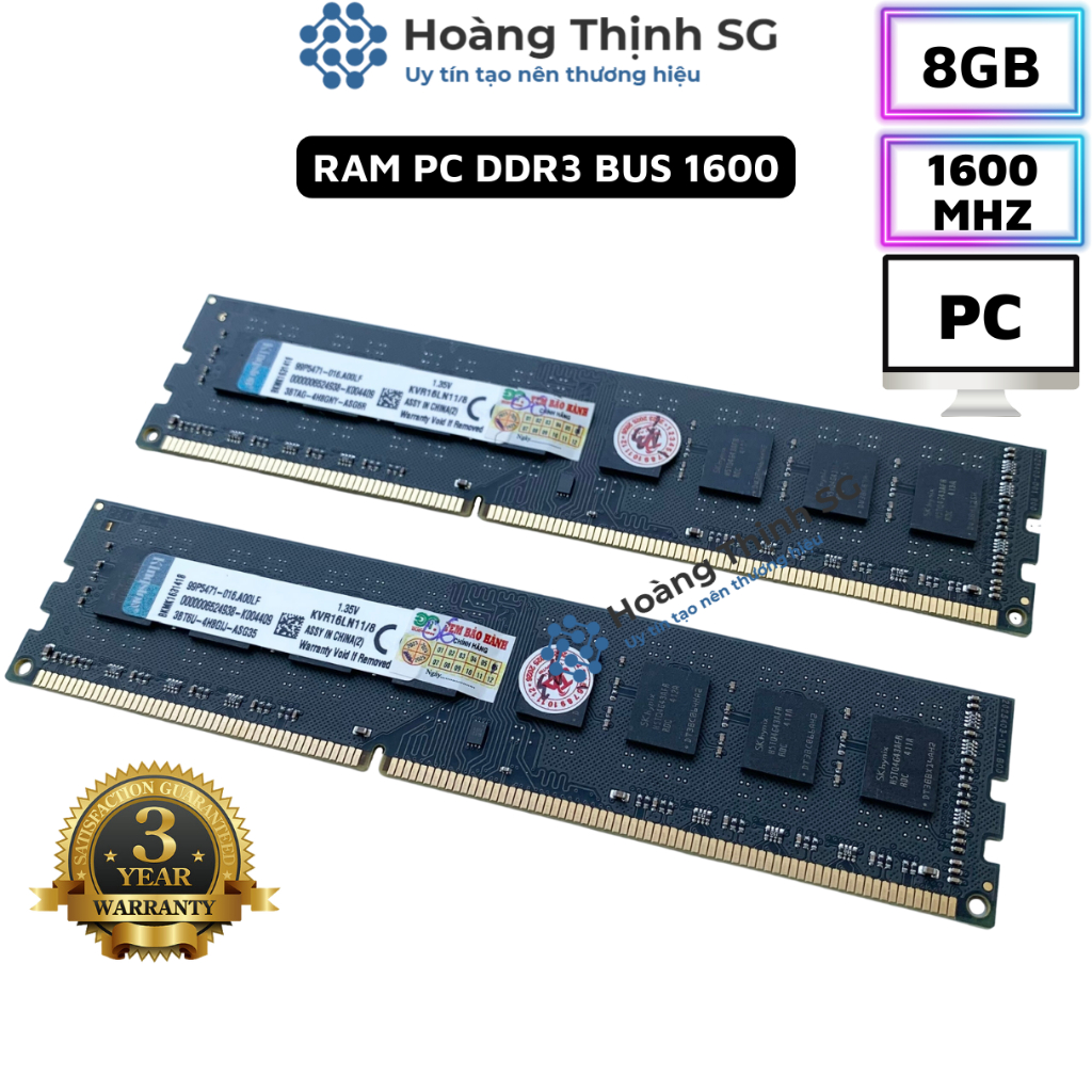 Ram DDR3 8GB Bus 1600MHz Kingston dùng cho máy tính để bàn PC - Bảo hành 3 năm