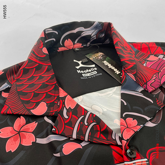 Áo Sơ Mi Nam Tay Ngắn Họa Tiết Hình Xăm Cá Chép Nhật Bản | HW555