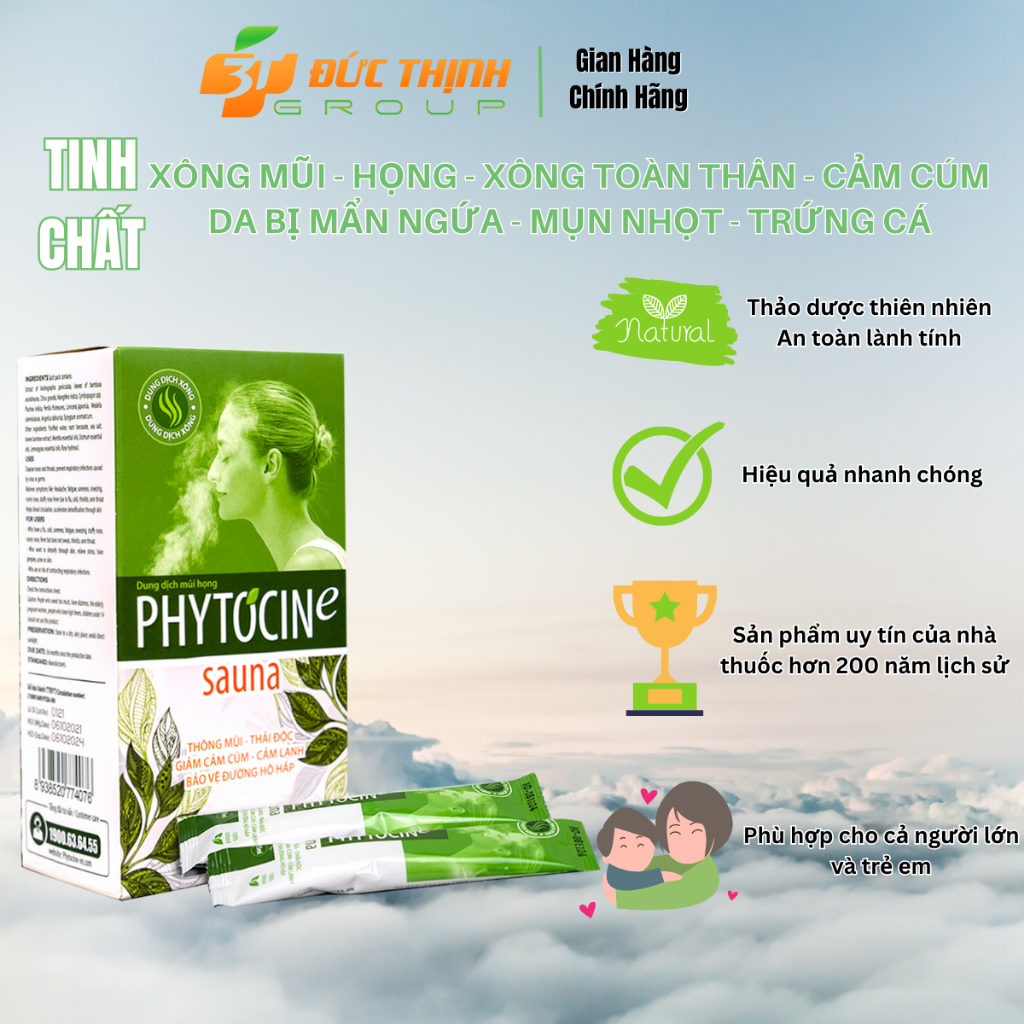 Tinh chất Thảo Dược Xông Mũi Họng Phytocine Sauna Giải Cảm, Làm Sạch Và Thông Thoáng Đường Hô Hấp