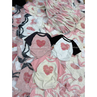 Áo croptop tay raplang trái tim rút dây dù 2 bên eo cotton đẹp na