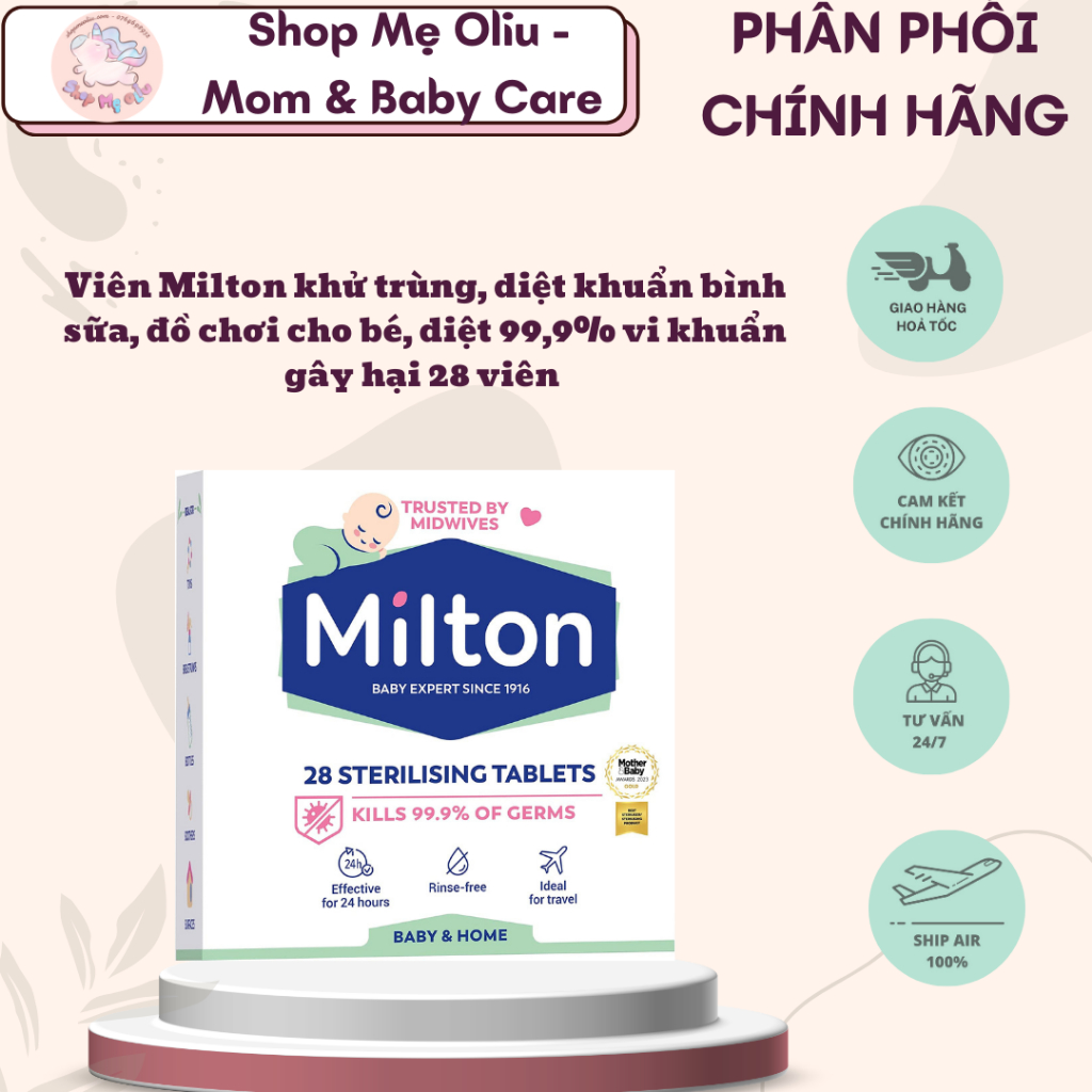 Viên Milton khử trùng, diệt khuẩn bình sữa, đồ chơi cho bé, diệt 99