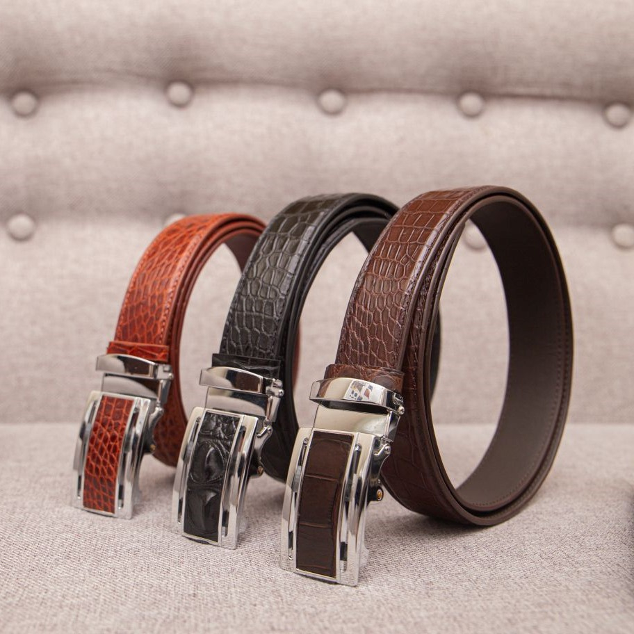 Thắt lưng nam FTT Leather da cá sấu Thái Lan loại dây liền 4cm nguyên bản, cam kết da thật 100%