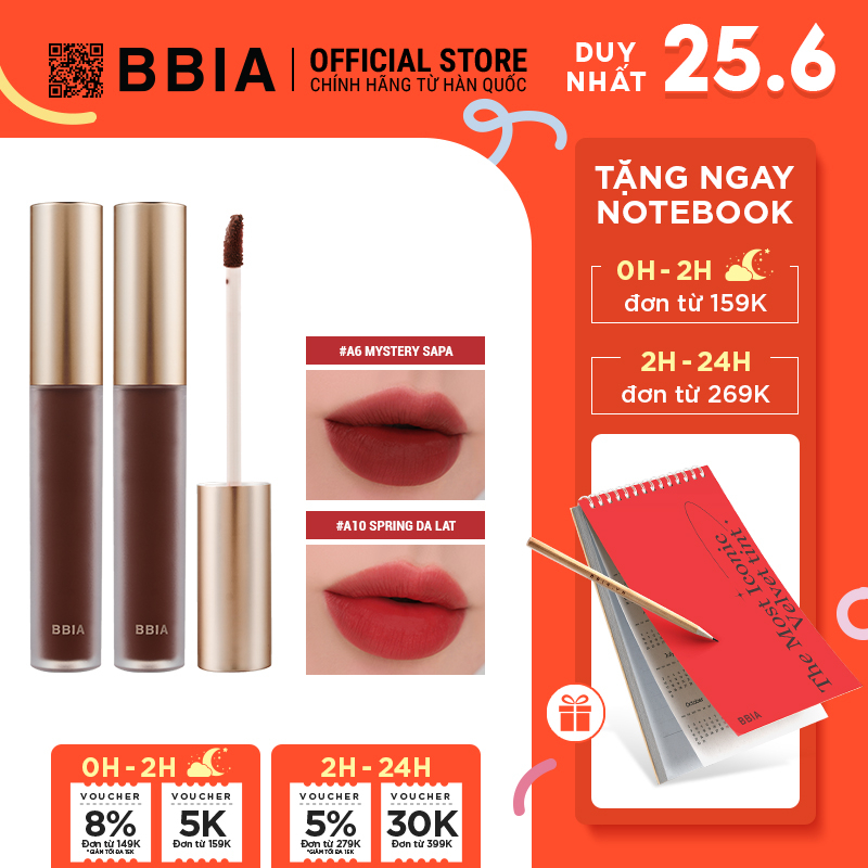 Combo Gồm 2 Son kem lỳ Bbia Last Velvet Lip Tint Asia Edition 2 ( 2 x 5g)