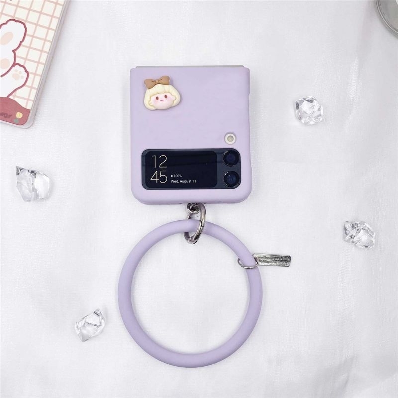 Ốp Z Flip 5 - Z Flip 4 -  Flip5 - FLip4 5G pastel charm em bé dễ thương kèm vòng silicon đeo tay cute