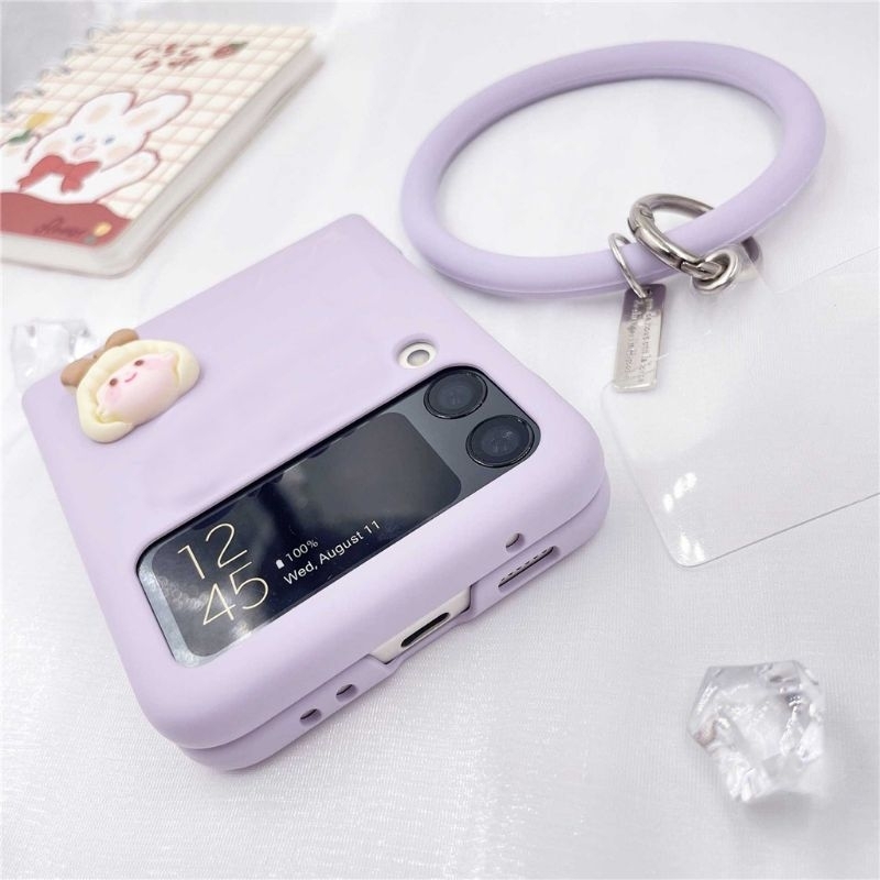 Ốp Z Flip 5 - Z Flip 4 -  Flip5 - FLip4 5G pastel charm em bé dễ thương kèm vòng silicon đeo tay cute