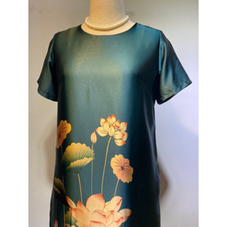 Đầm Suông trung niên dáng dài giấu bụng, Đầm lụa cao cấp cho Mẹ có bigsize hình thật