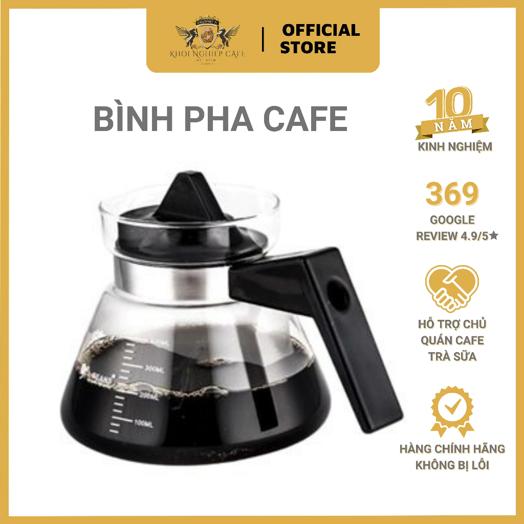 Bình thủy tinh đựng cafe cho cafe pour over - Có nắp - Chịu nhiệt cao cấp - Dung tích 450ml