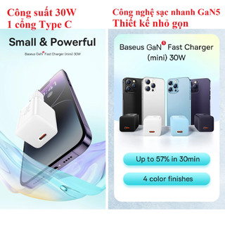 Củ sạc nhanh mini 30W  1 cổng type C Baseus GaN5 CCGAN30E5-M