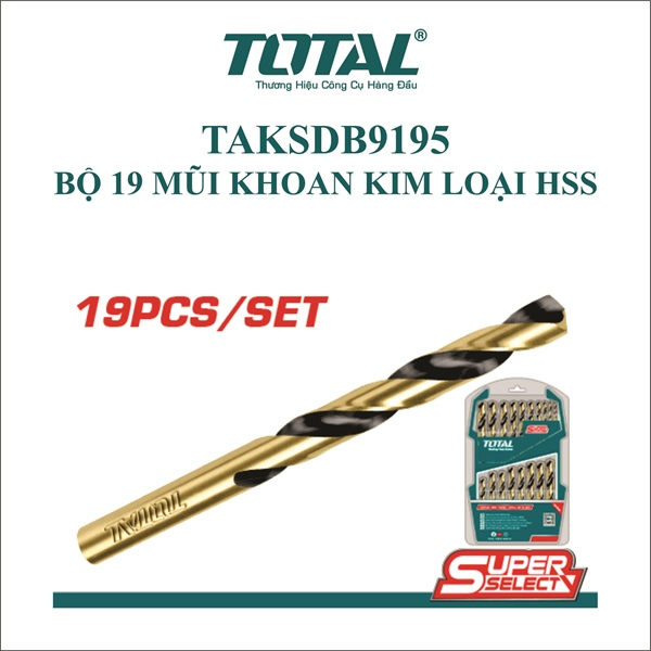 TOTAL Bộ 19 mũi khoan kim loại HSS TAKSDB9195