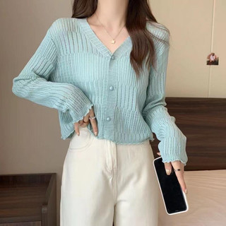 Áo khoác len cardigan nữ mỏng kiểu dáng croptop phong cách hàn quốc, Chất len mỏng nhẹ Kiểu dáng cổ V trẻ trung