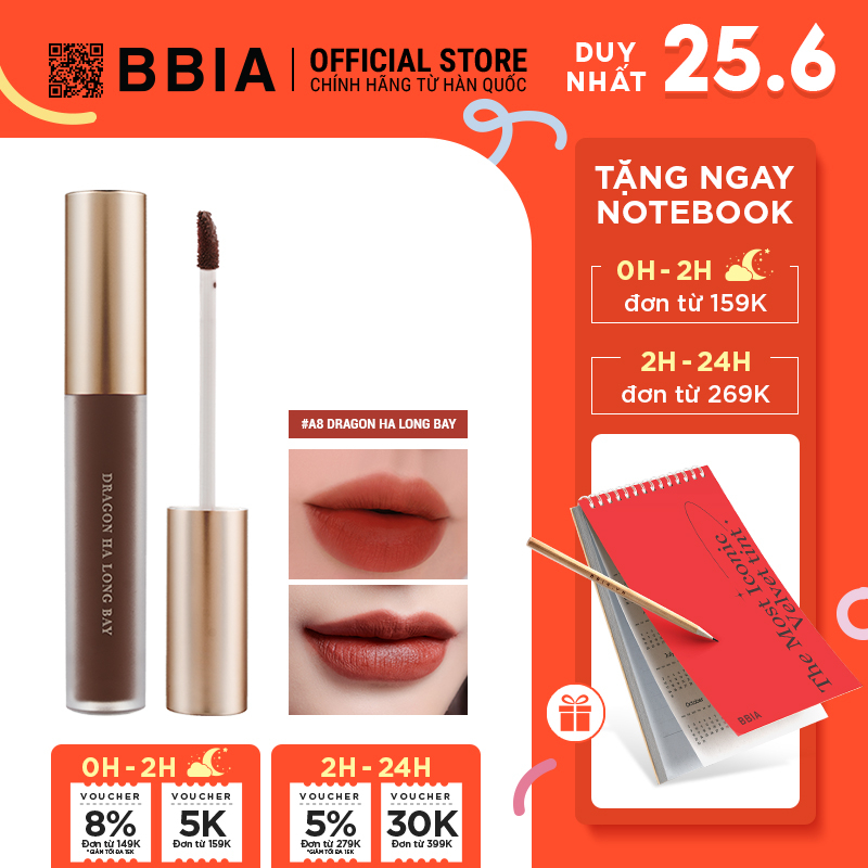 Son Kem Lì Bbia Last Velvet Lip Tint Asia Edition Version 2 - A8 Dragon HaLong Bay 5g - Bbia Official Store