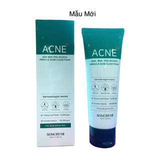 Sữa Rửa Mặt Cho Da Mụn Some By Mi Acne AHA-BHA-PHA Clear Foam Fullsize 100ml Mẫu Mới