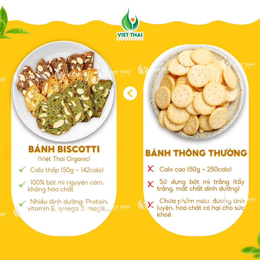 Bánh Biscotti ăn kiêng giảm cân heathly 100% nguyên cám siêu hạt dinh dưỡng (Việt Thái Organic)