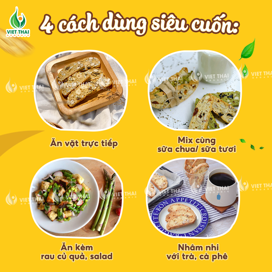 Bánh Biscotti ăn kiêng giảm cân heathly 100% nguyên cám siêu hạt dinh dưỡng (Việt Thái Organic)