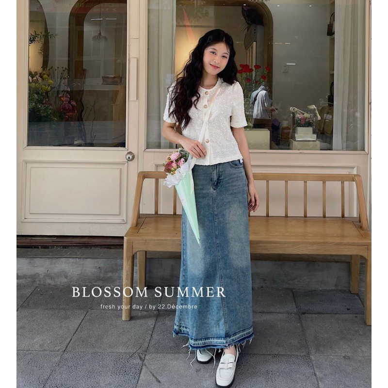 Áo Sơ Mi Kiểu Cổ Tròn Cúc Đồng Mùa Hè Phong Cách Hàn Quốc Vintage