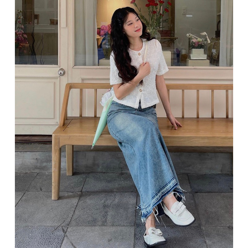 Áo Sơ Mi Kiểu Cổ Tròn Cúc Đồng Mùa Hè Phong Cách Hàn Quốc Vintage