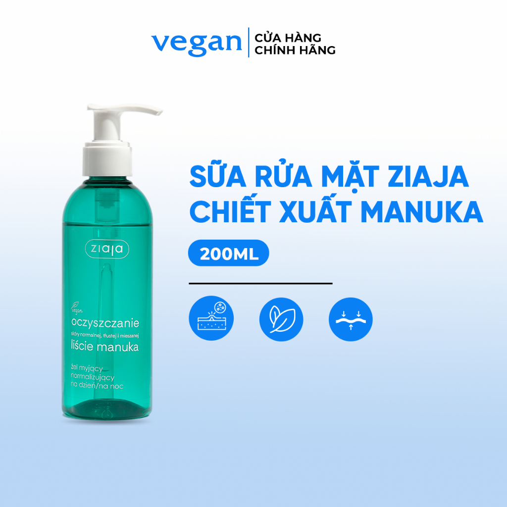 Sữa rửa mặt Ziaja chai 200ml chiết xuất lá Manuka cho da dầu mụn, tăng độ đàn hồi cho da