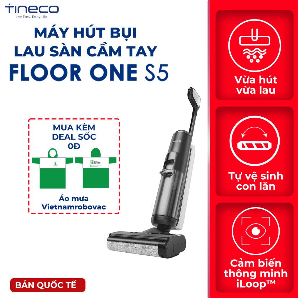 Máy Hút Bụi Lau Sàn khô và ướt Tineco FLOOR ONE S5_Công suất 190W_Bản quốc tế_Lực hút 8000Pa _BH chính hãng 24 tháng