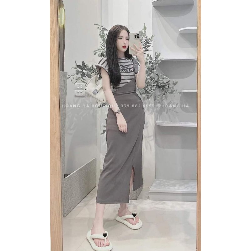 SET YẾM VẠT CHÉO KHUY KÈM ÁO THUN KẺ