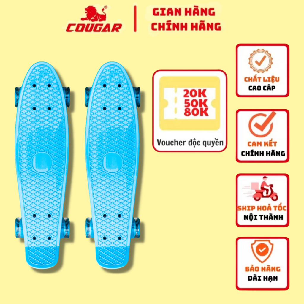 Ván Trượt Cougar Penny Board Nhựa Cao Cấp Mặt Nhám Kích Thước Nhỏ Gọn, Dễ Dàng Mang Theo