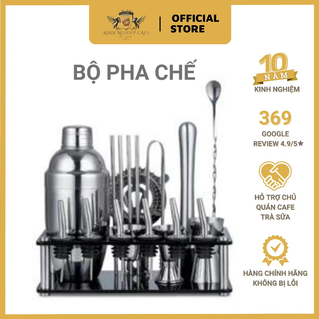 COMBO pha chế Cocktail chuyên nghiệp | Bao gồm 19 món - Chất liệu làm từ Inox 304 Chống gỉ và sáng bóng