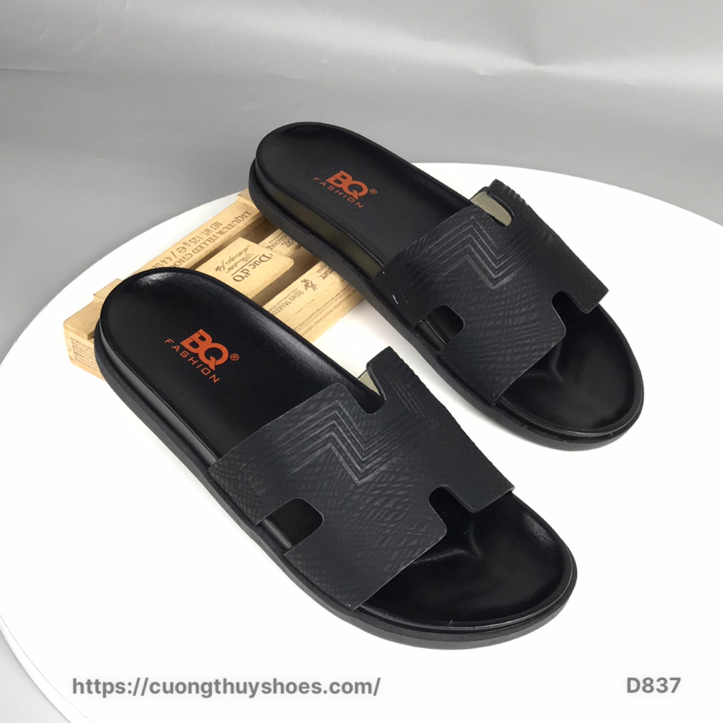 Dép lê nam BQ ❤️FREESHIP❤️ Dép lê nam da bò quai bản ngang chữ H đế cao su trẻ trung D837