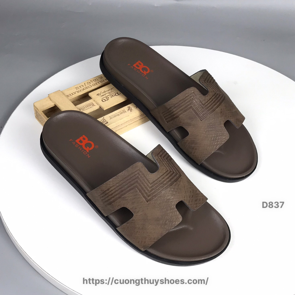 Dép lê nam BQ ❤️FREESHIP❤️ Dép lê nam da bò quai bản ngang chữ H đế cao su trẻ trung D837
