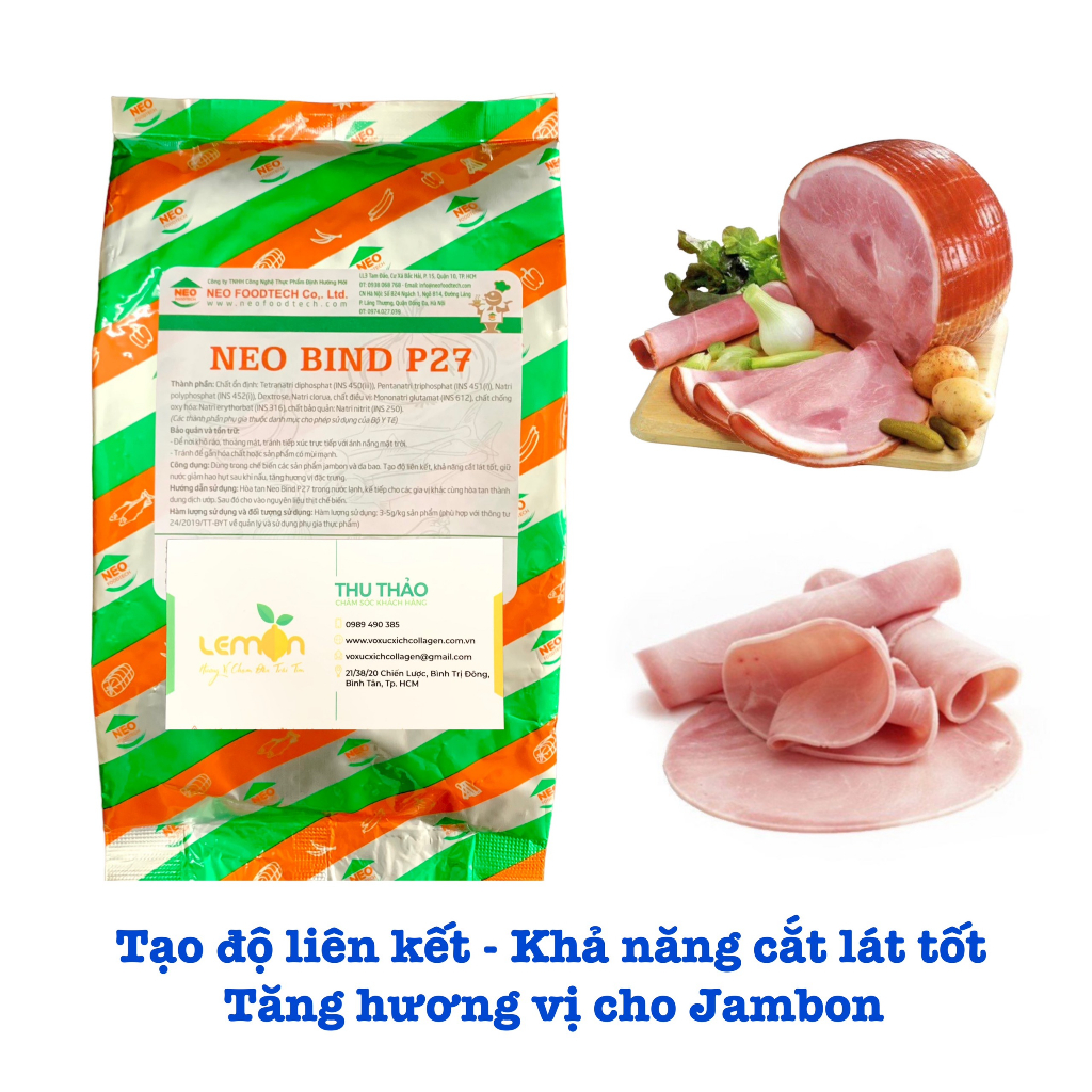 1Kg Bột giòn dai Neo Bind P27 (Superbind P270) làm tăng mùi vị, giữ nước cho Jambon, da bao, giò heo xông khói