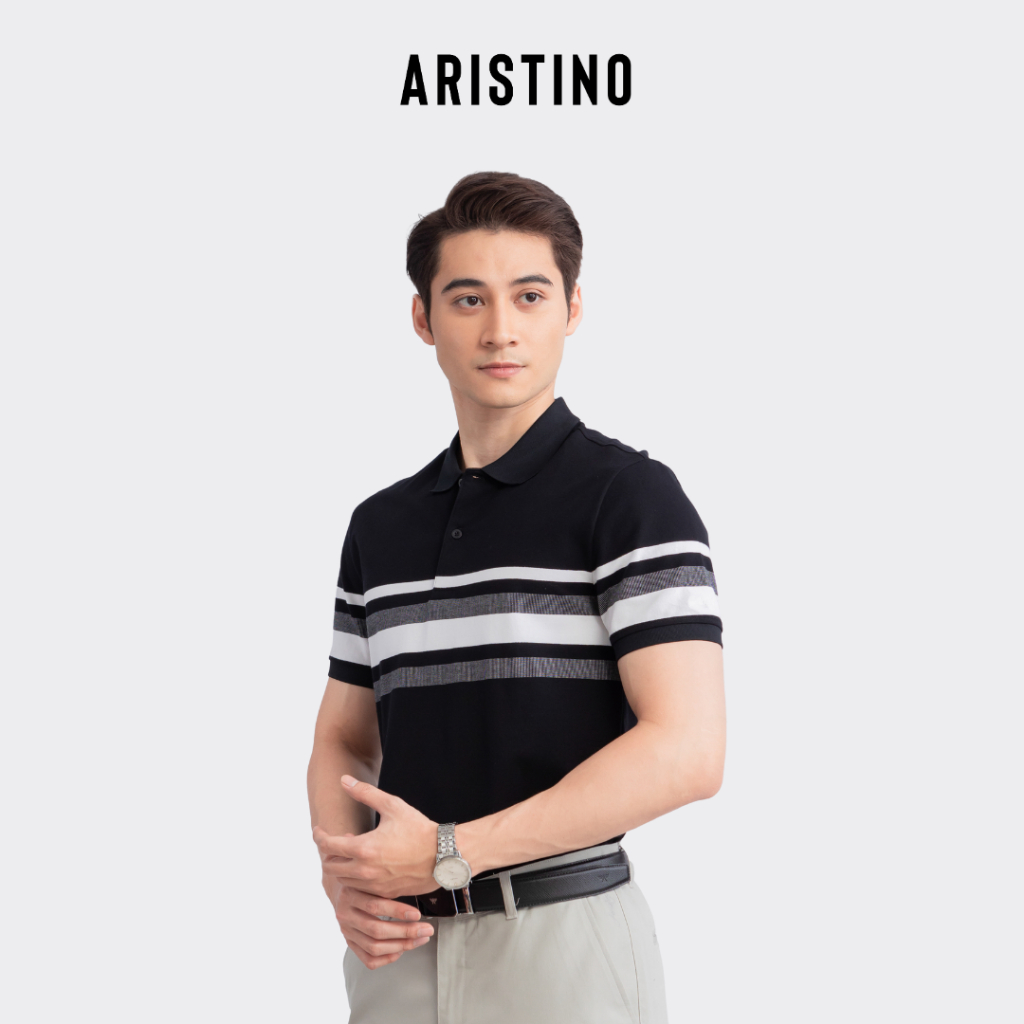 Áo polo ngắn tay ARISTINO phom Slim fit ôm nhẹ, họa tiết kẻ thân trước nam tính, lịch lãm - APS119S3