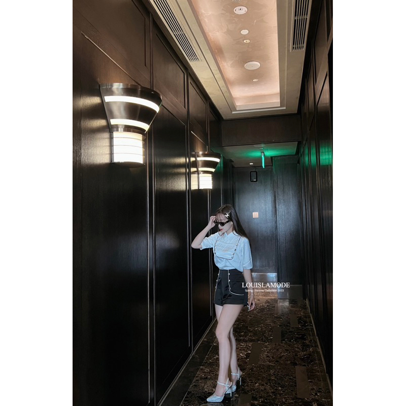 Set Áo Sơ Mi Xương Cá Đính Khuya Hoàng Gia Kèm Short