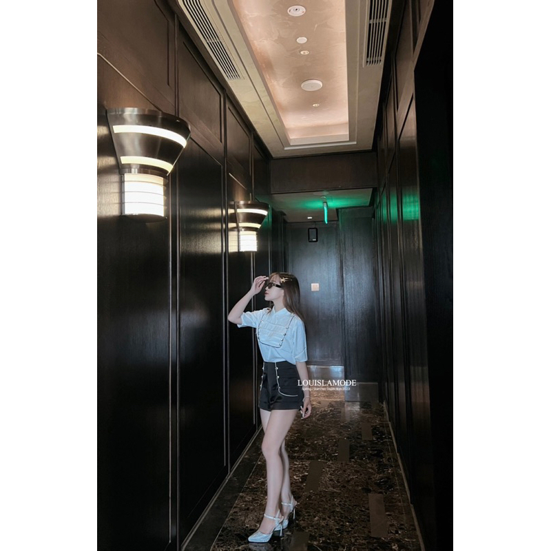 Set Áo Sơ Mi Xương Cá Đính Khuya Hoàng Gia Kèm Short