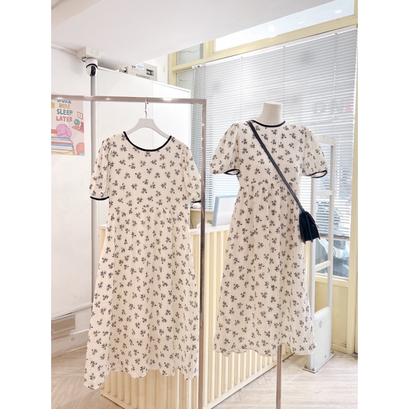 Đầm babydoll hoa viền đen
