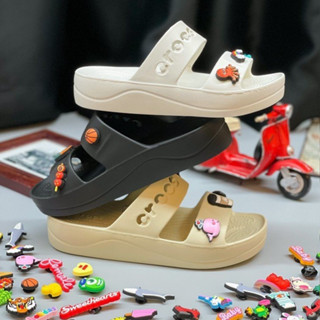  Dép Crocs 2 quai độn đế 4cm   2 quai đế Bằng   