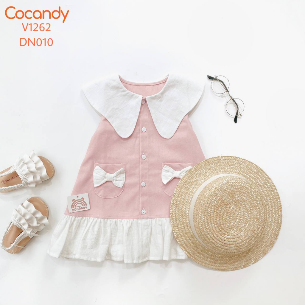 Váy cho bé -Váy caro HỒNG đuôi cá 2 nơ BE cho bé của COCANDY mã V1262