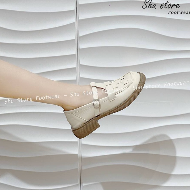 Shu Store | Giày búp bê bít mũi quai đan ô khóa gài cao 3cm thời trang mới cho nữ
