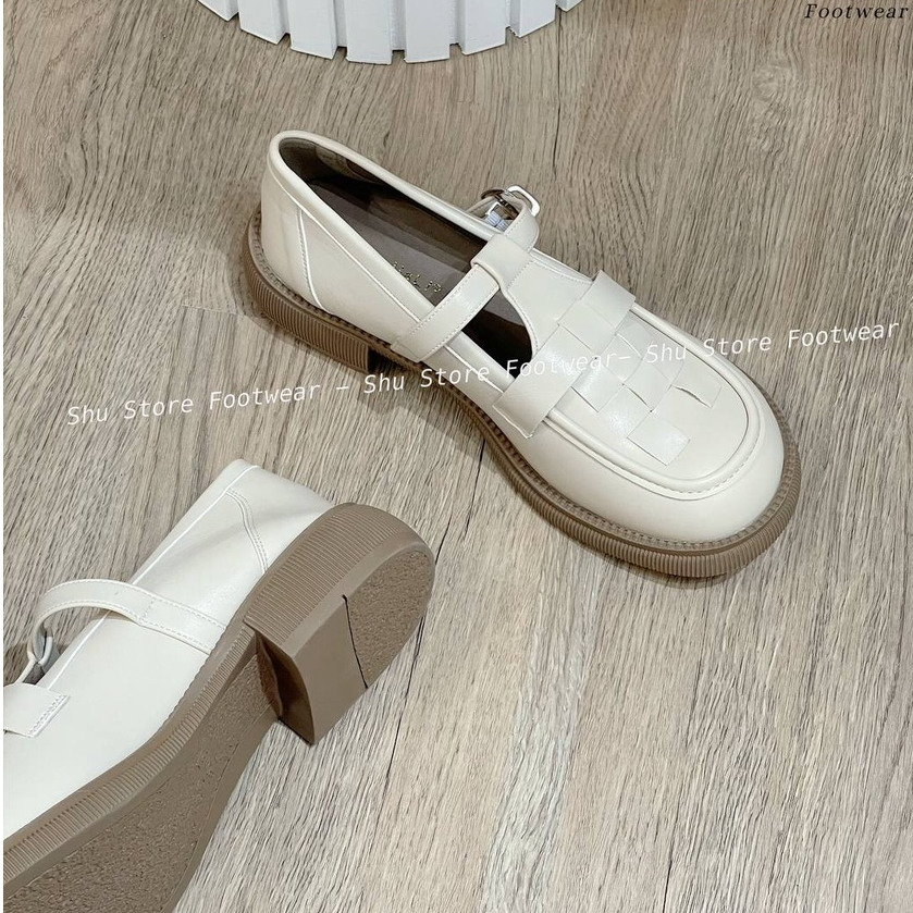 Shu Store | Giày búp bê bít mũi quai đan ô khóa gài cao 3cm thời trang mới cho nữ