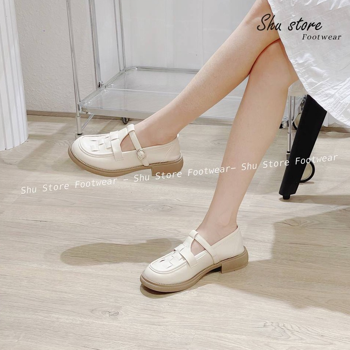 Shu Store | Giày búp bê bít mũi quai đan ô khóa gài cao 3cm thời trang mới cho nữ