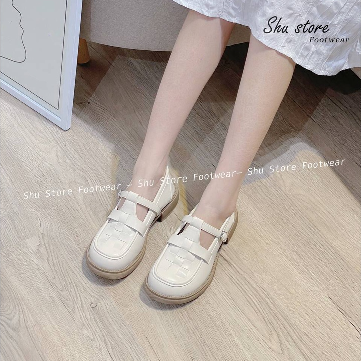 Shu Store | Giày búp bê bít mũi quai đan ô khóa gài cao 3cm thời trang mới cho nữ