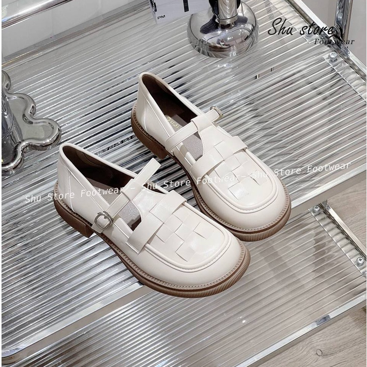 Shu Store | Giày búp bê bít mũi quai đan ô khóa gài cao 3cm thời trang mới cho nữ
