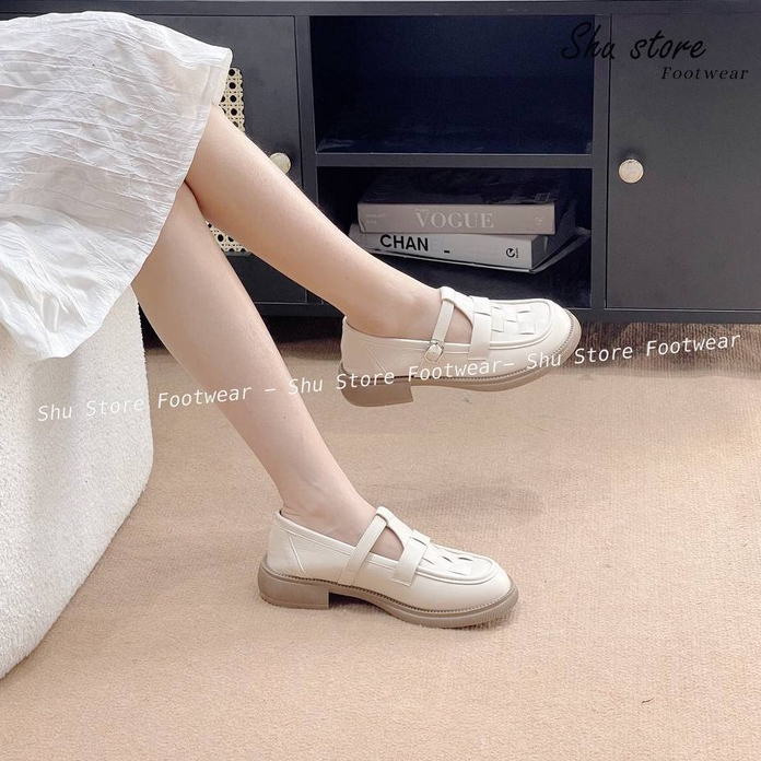 Shu Store | Giày búp bê bít mũi quai đan ô khóa gài cao 3cm thời trang mới cho nữ