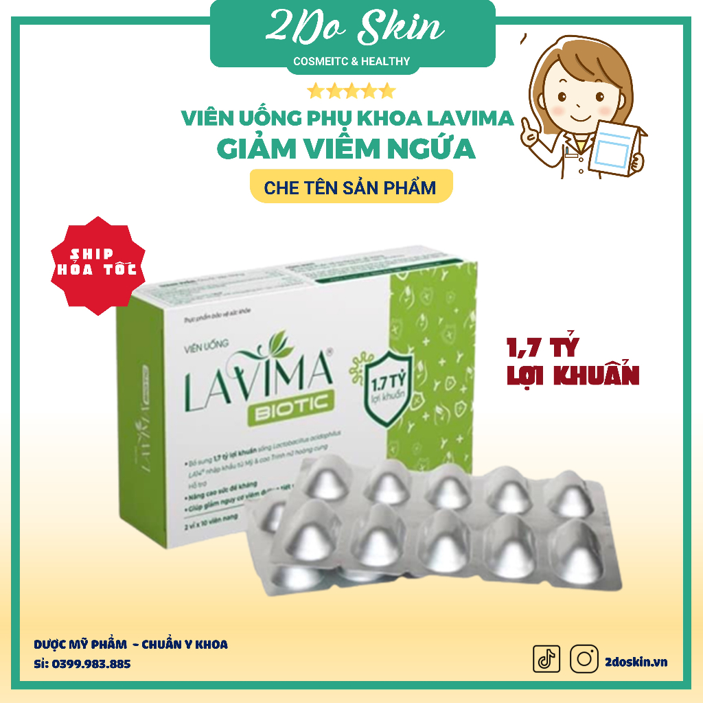 Viên uống LAVIMA BIOTIC Men Vi Sinh Vùng Kín LAVIMA BIOTIC, Giảm Khí Hư, ngứa, Ngăn Ngừa Tái Phát 20v - Che tên sp