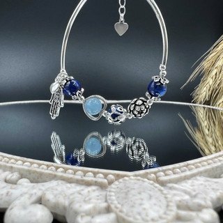 Vòng Tay Đá Phong Thuỷ Aquamarine ,kyanite Phối Bạc 925