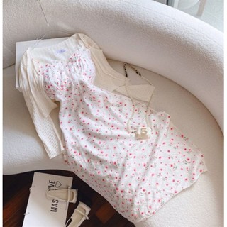 15721 set đầm hoa 2s viền xếp ngực + khoác crop 🌸