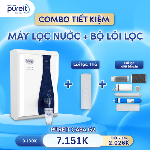 [ COMBO TIẾT KIỆM ] Máy lọc nước Pureit Casa G2 + Lõi lọc thô + Bộ lọc diệt khuẩn Pureit Casa G2