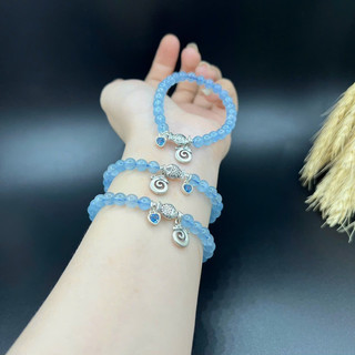 Vòng tay phong thuỷ đá aquamarine phối bạc 925